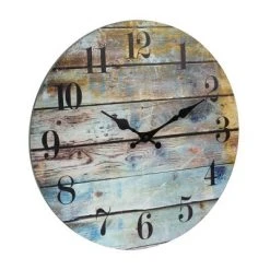 Round Rustic Wooden Wall Clock Blue - Stonebriar Collection
