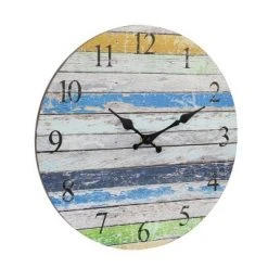 14" Round Wooden Wall Clock Blue/White - Stonebriar Collection