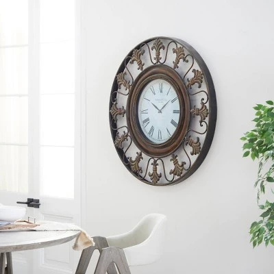 unnamed-file-1434.jpg Olivia & May 38" x 38" Traditional Large Round Metal Fleur De Lis Wall Clock with Roman Numerals Brown - Olivia & May -Glas24 Shop unnamed file 1434