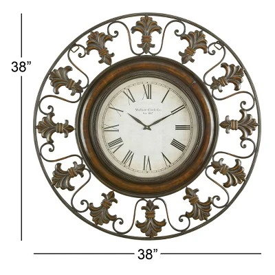 unnamed-file-1435.jpg Olivia & May 38" x 38" Traditional Large Round Metal Fleur De Lis Wall Clock with Roman Numerals Brown - Olivia & May -Glas24 Shop unnamed file 1435