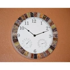 13.8"H Weather Monitoring Indoor/Outdoor Decorative Stone Clock - Backyard Expressions