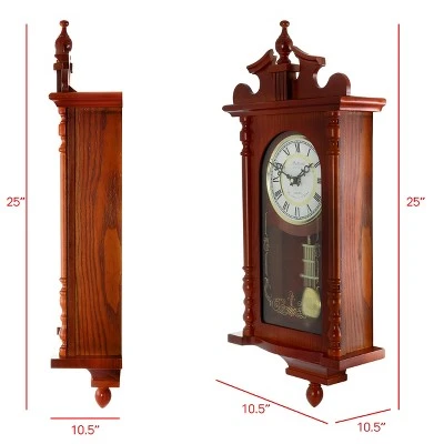 Bedford Clocks Bedford Collection 25 Inch Wall Clock with Pendulum and Chime in Dark Redwood Oak Finish 3 Bedford Clocks Bedford Collection 25 Inch Wall Clock with Pendulum and Chime in Dark Redwood Oak Finish