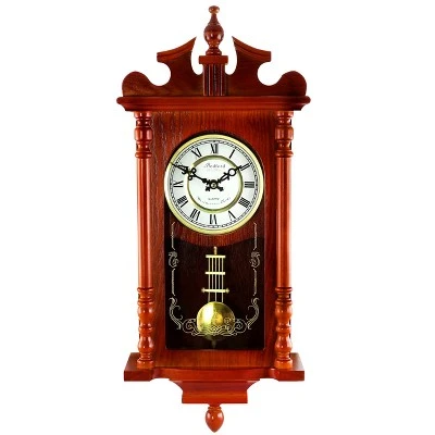 Bedford Clocks Bedford Collection 25 Inch Wall Clock with Pendulum and Chime in Dark Redwood Oak Finish 4 Bedford Clocks Bedford Collection 25 Inch Wall Clock with Pendulum and Chime in Dark Redwood Oak Finish - Image 2