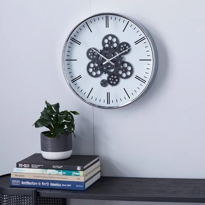 unnamed-file-1592.jpg Olivia & May 16" x 16" Round Metal Wall Clock with Functioning Gear Center Black/White - Olivia & May -Glas24 Shop unnamed file 1592