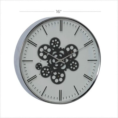 unnamed-file-1593.jpg Olivia & May 16" x 16" Round Metal Wall Clock with Functioning Gear Center Black/White - Olivia & May -Glas24 Shop unnamed file 1593