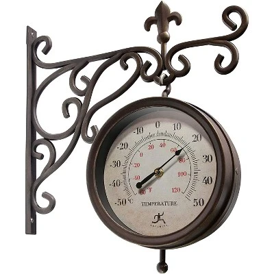 unnamed-file-223.jpg Infinity Instruments 20079AB-4430 Beauregard Decorative Outdoor Hanging Wall Clock and Thermometer Combo with Hanging Bracket, Antique/Vintage Copper -Glas24 Shop unnamed file 223