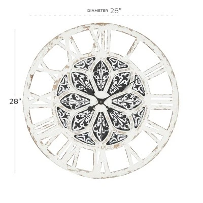 unnamed-file-307.jpg Olivia & May 28"x 28" Large Round Distressed Wood Wall Clock with Patterned Center Detail Black/White - Olivia & May -Glas24 Shop unnamed file 307
