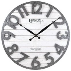 18" Sawyer Shiplap Wall Clock Distress White/Gray - FirsTime