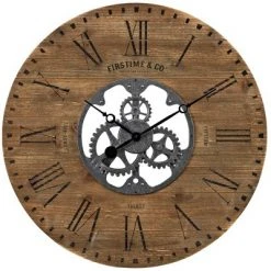 Shiplap Gears Farmhouse Wall Clock Brown - FirsTime