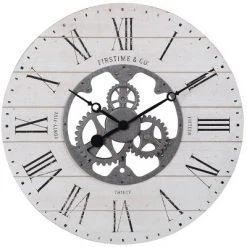 24" Shiplap Gears Wall Clock Whitewashed Wood - FirsTime