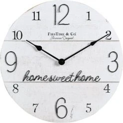 15.5" "Home Sweet Home" Wall Clock Whitewashed Wood - FirsTime